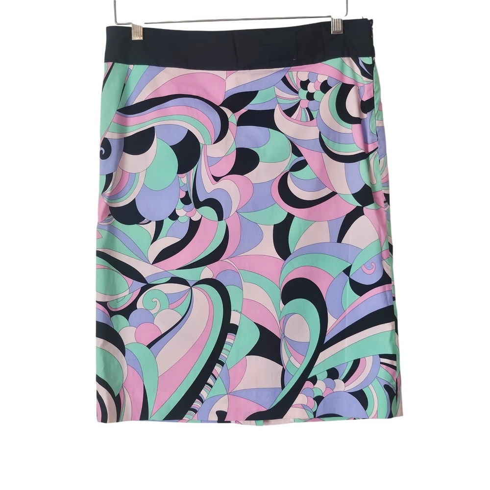 Tibi Psychedelic Swirl Print Pencil Skirt Pastel Hippie Retro Art Pop Size 8